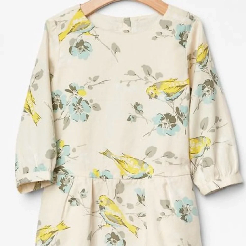 BabyGap Toddler 3 Years Floral Bird Drop Waist Long Sleeve Dress